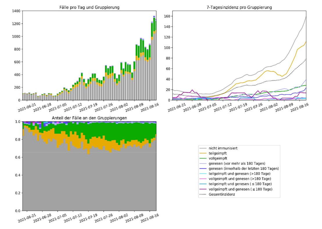 Abbildung mit Kurven der 7-Tagesinzidenzen der Subpopulationen basierend auf den vom Bundesministerium erhobenen Daten